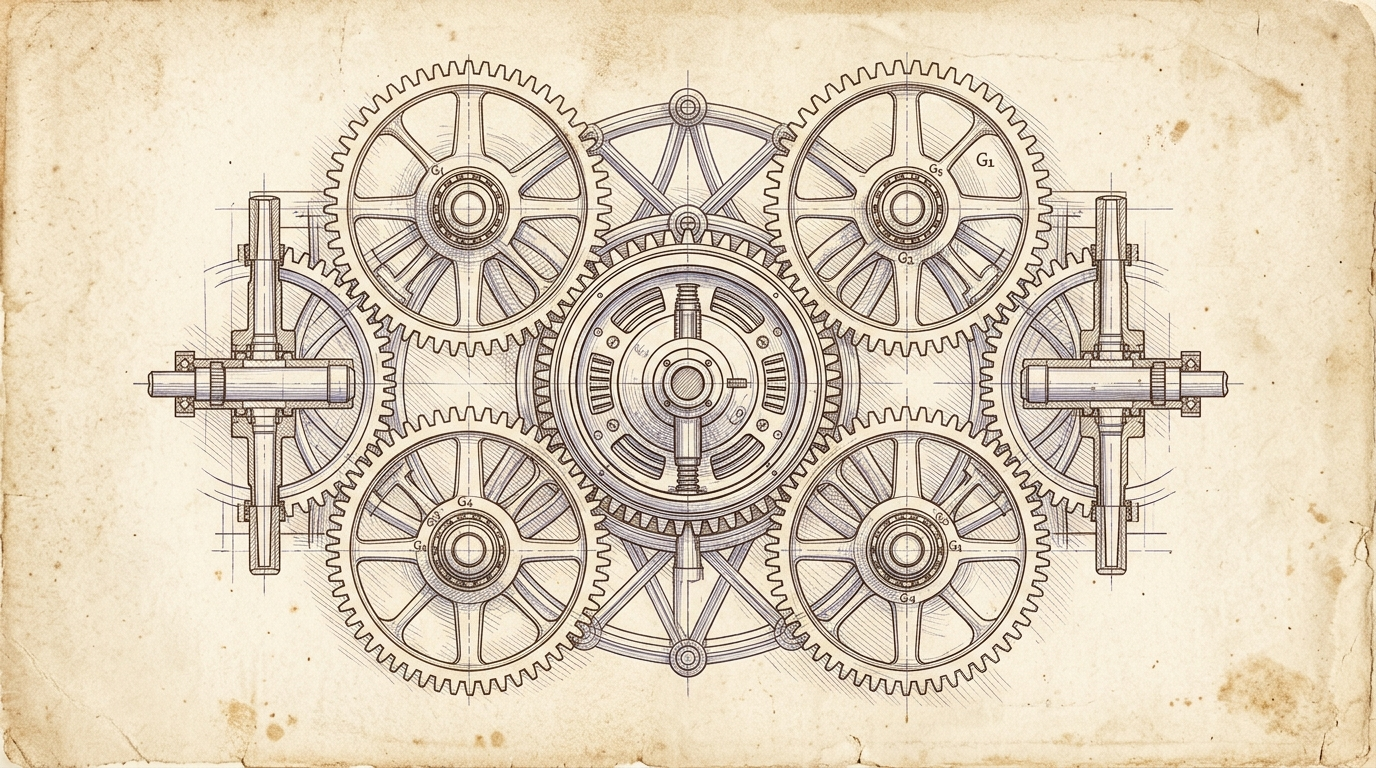 Four-role gear blueprint engraving