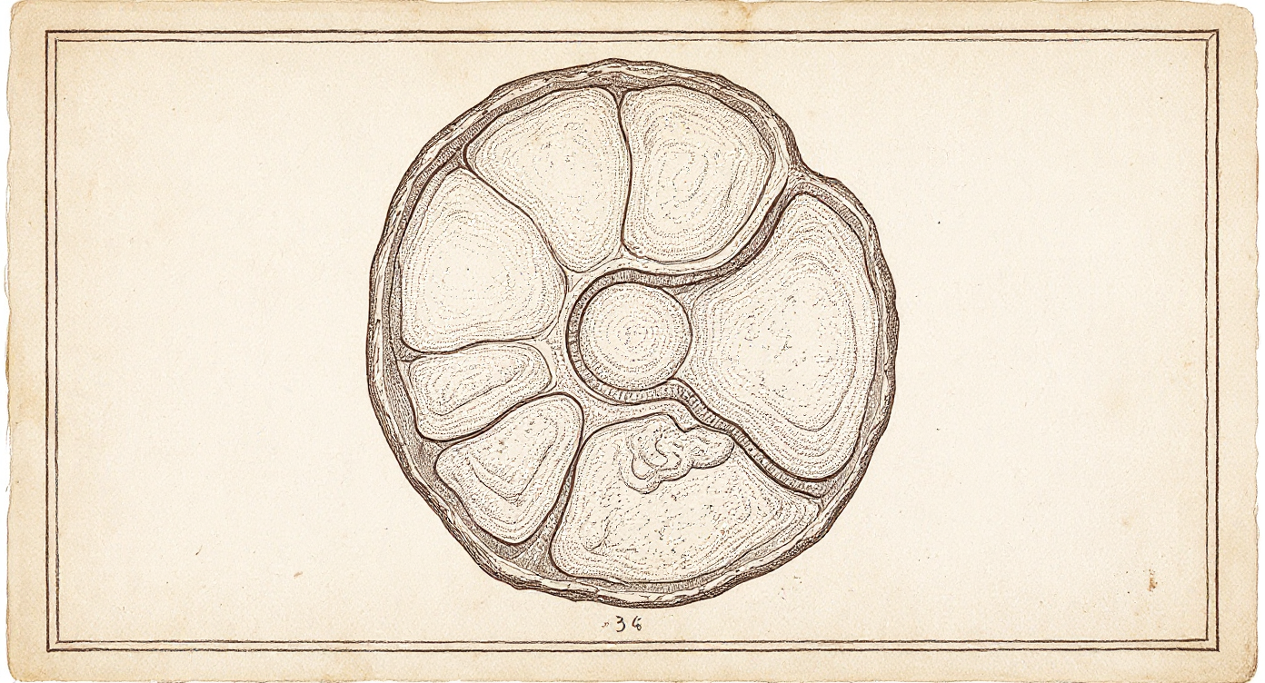Da Vinci-style engraving — mitochondrial cross-section showing inner-membrane cristae