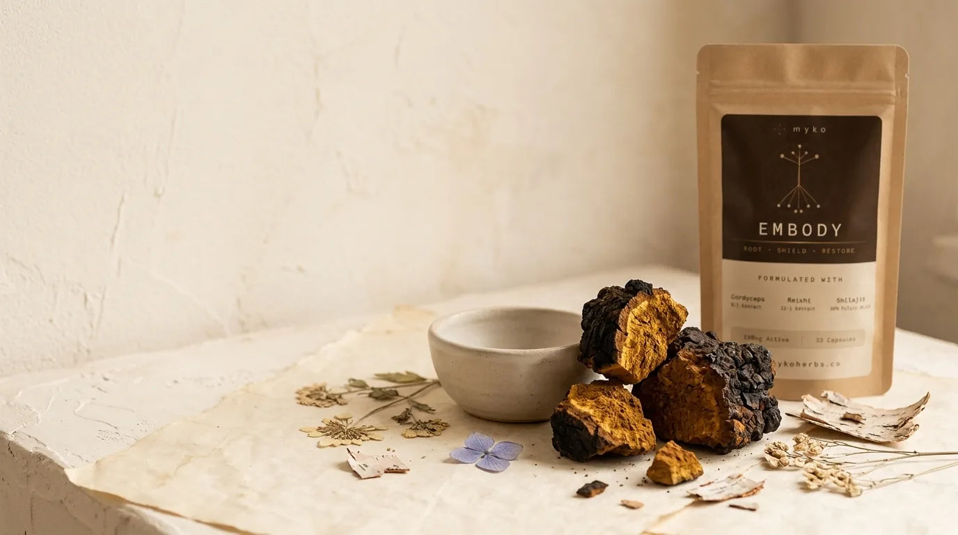 EMBODY — apothecary still life with the formula's mushrooms