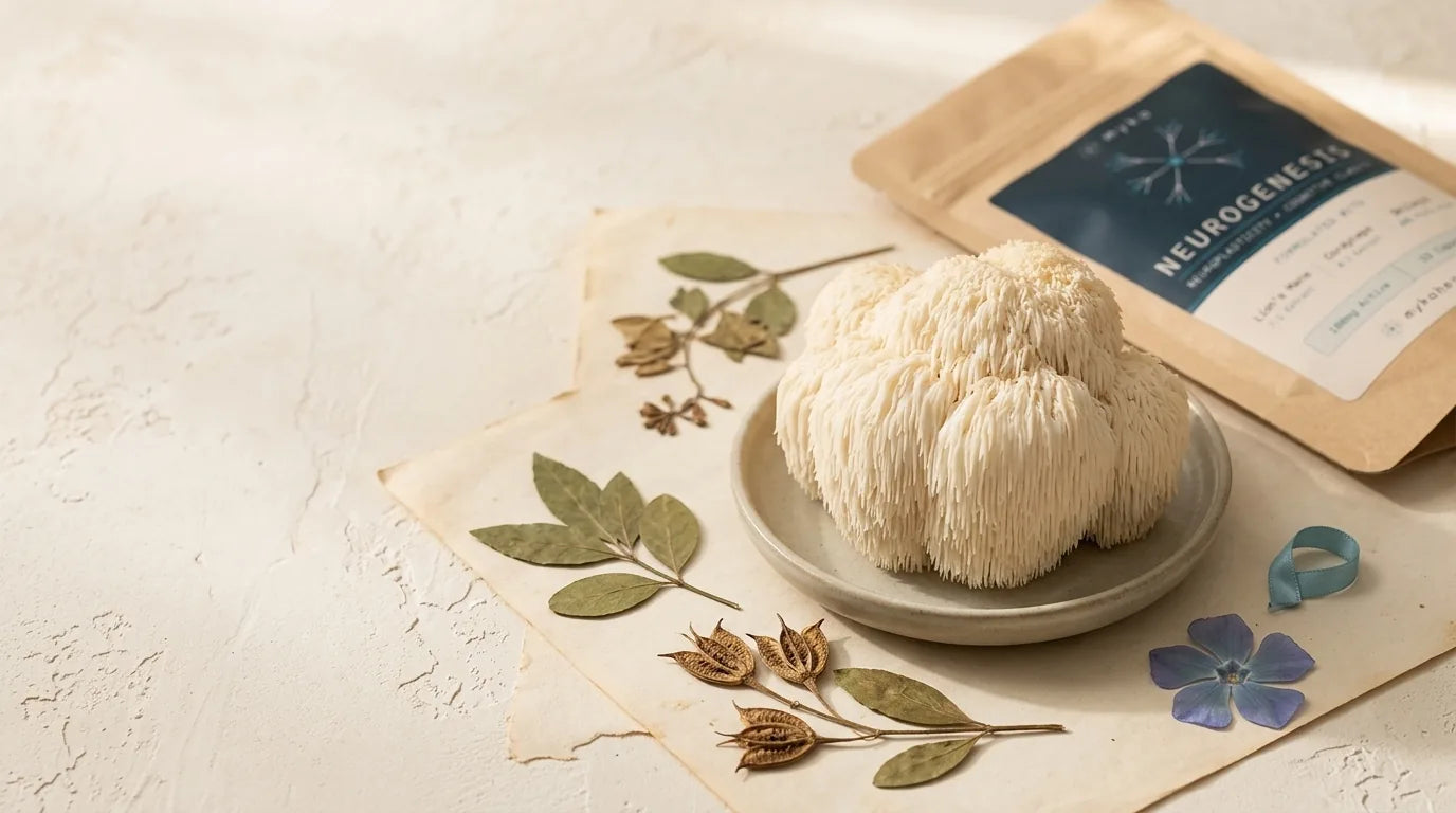 NEUROGENESIS — apothecary still life with the formula's mushrooms